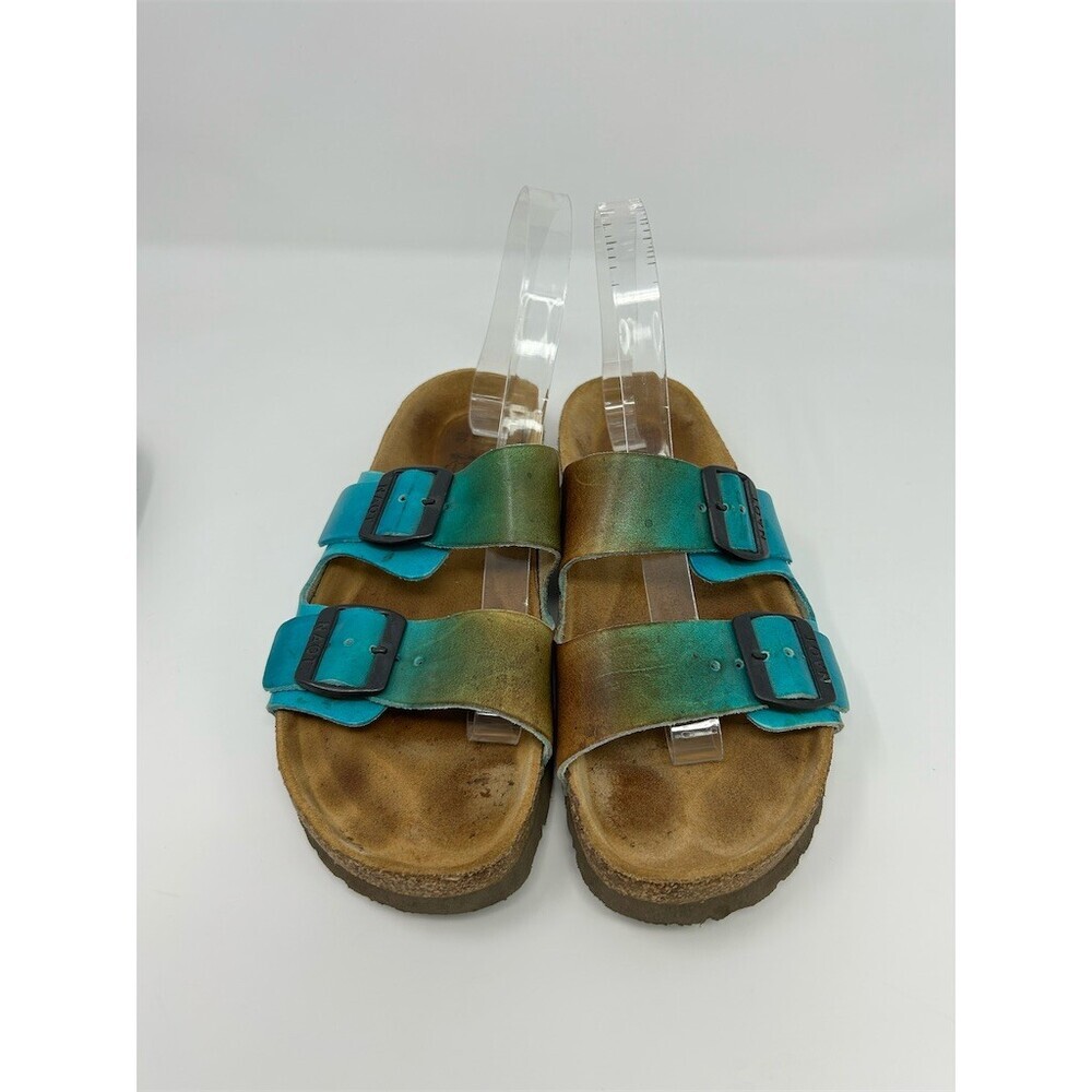 NAOT Slide Sandals Teal Blue Two Strap Cork Footbed Buckle Comfort Size 39 - Picture 4 of 10